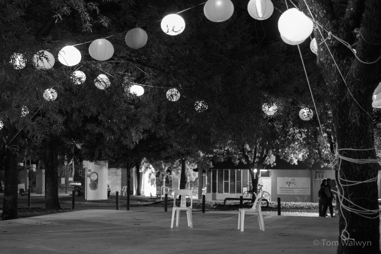 A dance stage in stasis waiting for morning and the movement of feet